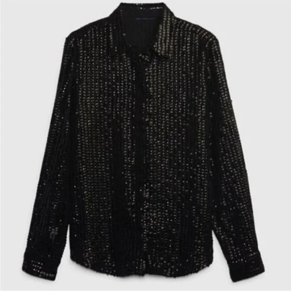 GAP black semi sheer sequin shirt XXL NWT - Picture 3 of 13